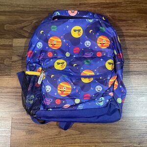 Costco Children's Multicolor Space Planet Theme School Backpack NWOT Silly Faces